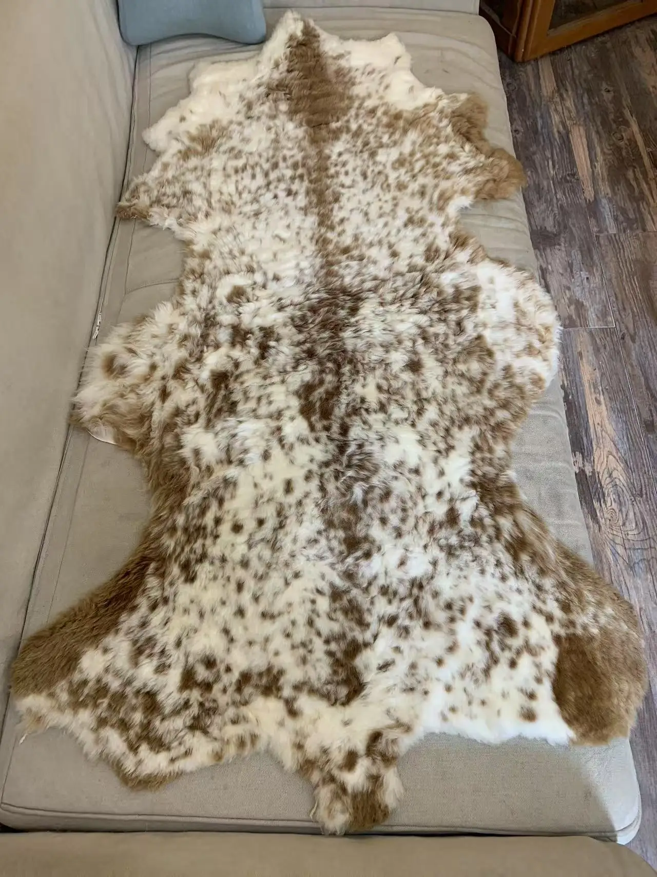Unique Natural Brown Leather Rugs, Vintage Home Décor, Sofa Stool Cushions, Coat Material, real fur,puppy gift