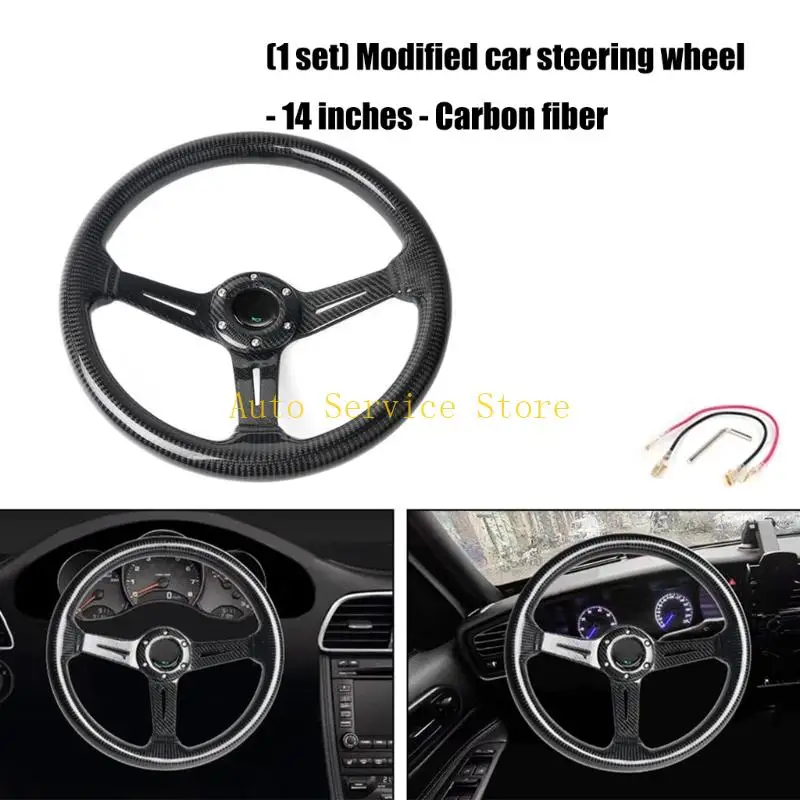 

462A Universal 14 Inch Carbon Fiber Steering Wheel Suitable For Cars & Racing Vehicles With Aluminum Alloy Spokes Smooth Grip