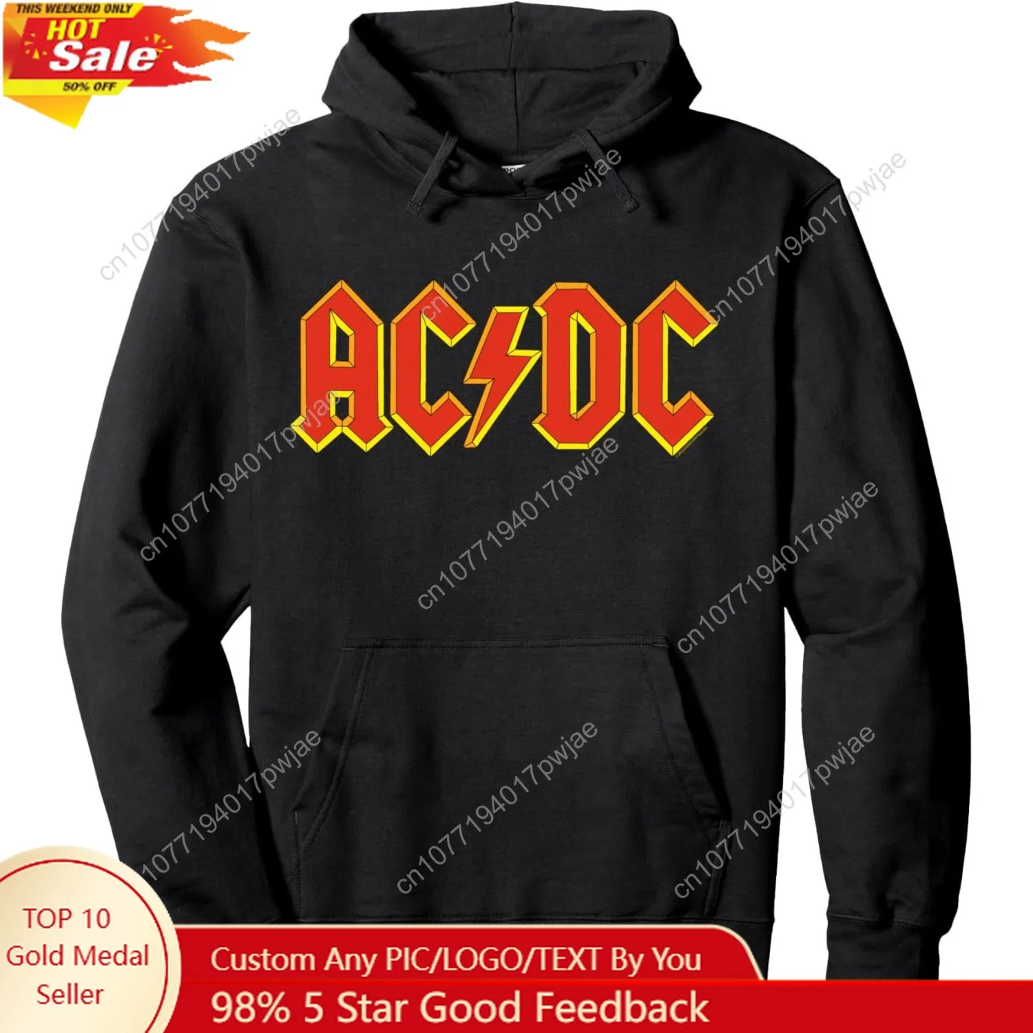 

Рок-музыкальная группа AC/DC Желтый контурный пуловер с красным логотипом