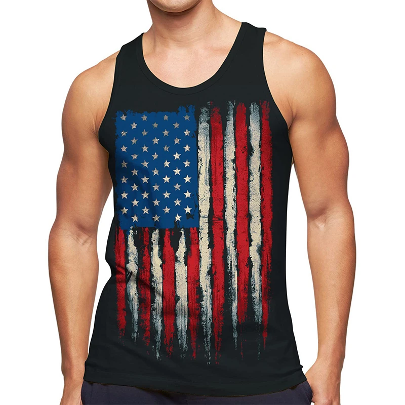 3D US America National Flag Graphic Tank Top Gym Clothing Men Summer Streetwear Basketball Vest Quick Drying Sleeveless y2k Tops