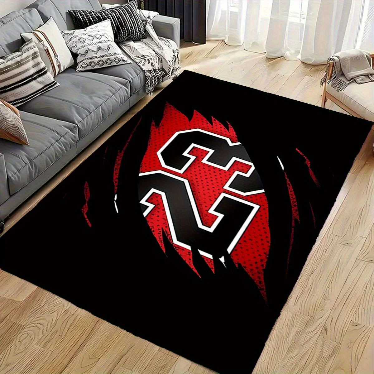 Dynamic Flame Pattern Number 23 Rug - Non-Slip Soft Low Pile Fleece Carpet for Living Room, Bedroom & Office - Machine Washable