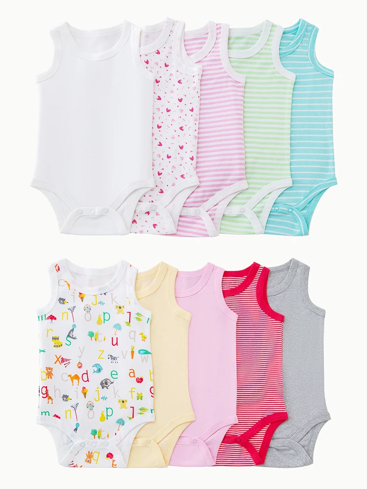 3pcs Random Newborn Clothing Casual Cotton Comfortable Summer Boys and Girls Sleeveless Baby Triangle jumpsuit Child Accessories