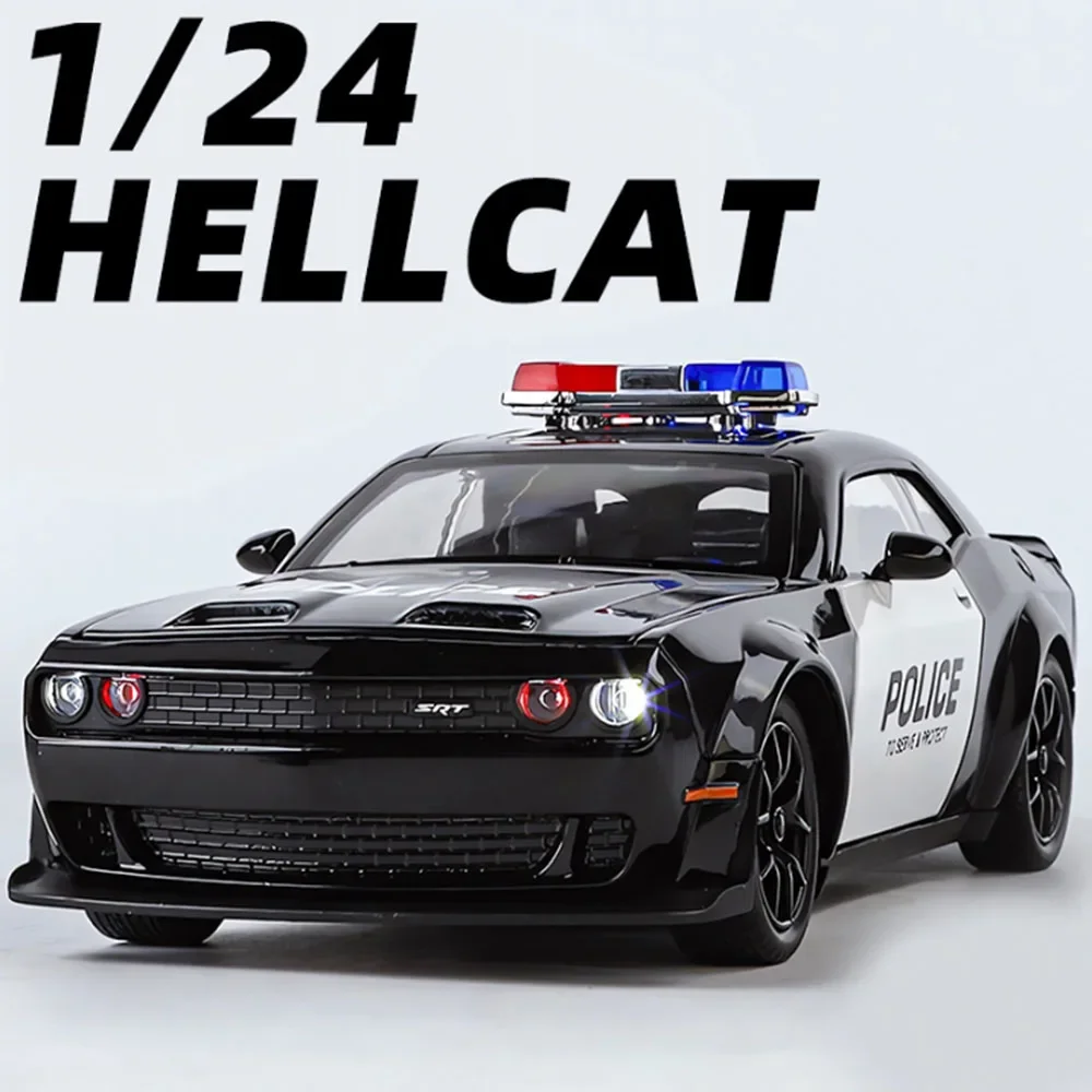 

1:24 Dodge Hellcat из сплава, полицейская машина, литая под давлением модель игрушки со звуком, светом, откатной, 4-дверный открытый автомобиль, игрушка для мальчика, подарок на день рождения