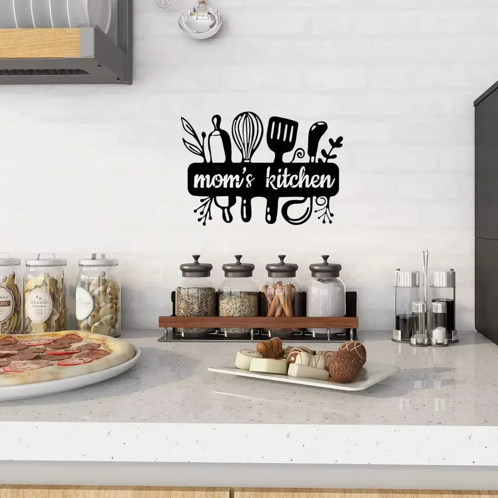 Black Metal Kitchen Pot Sign Cooking with Love Wall Decor Lovely Gift for Home Kitchen Decoration Stylish Wall Accent Vibe