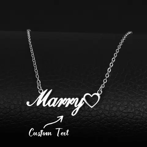 Custom Name Necklace For Women Personalized Cursive Letter Hollow Heart Pendant Stainless Steel Jewelry Valentine Birthday Gift