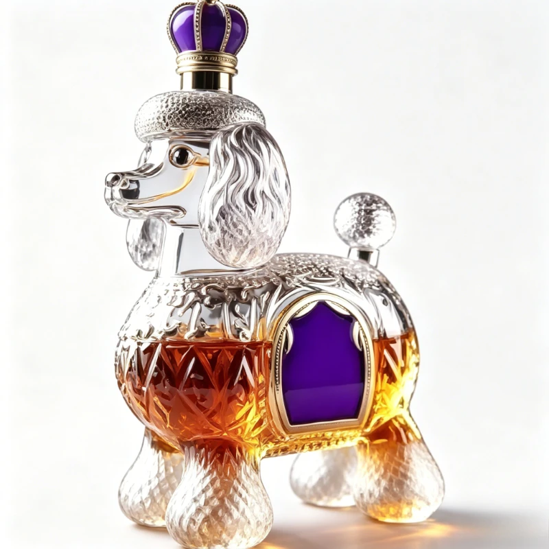 Royal Poodle Themed Spirit Carafe - Handcrafted Decorative Glass Liquor Bottle for Whiskey, Bourbon & Special Occasions