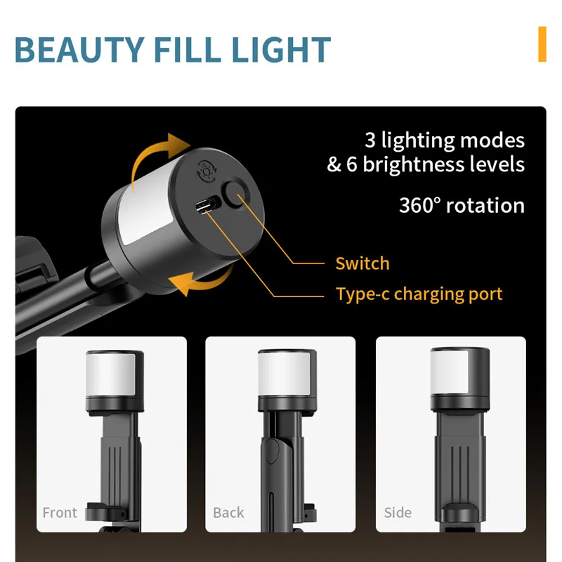 Selfie عصا ترايبود مع ملء ضوء مصباح ل تسجيل بلوتوث اللاسلكية التحكم عن بعد Selfie قضيب آيفون 14 13 12 سامسونج