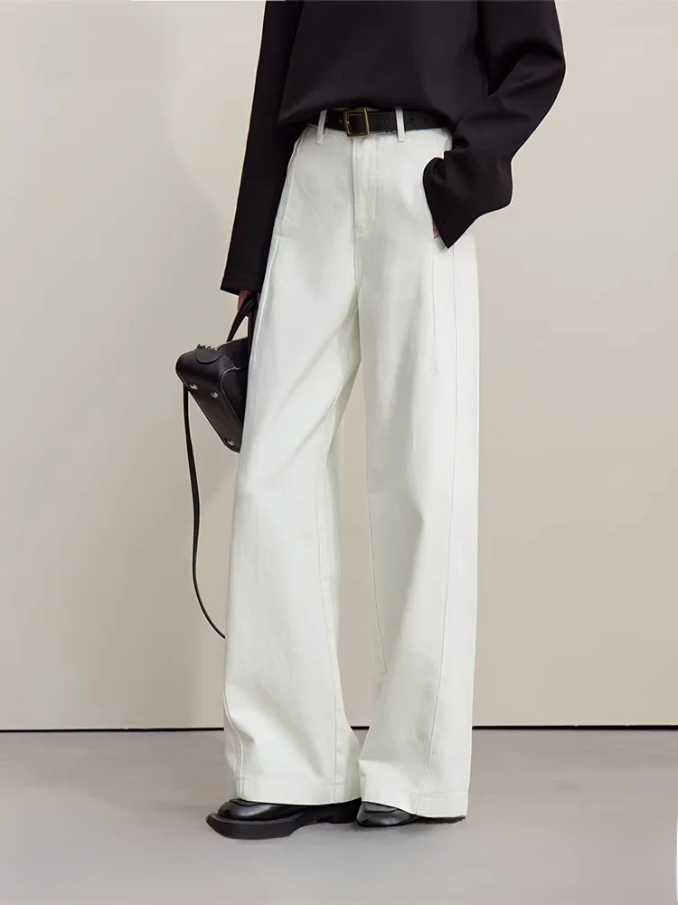 

Comfortable Cotton Wide Leg Pants Women's Loose Fit Casual Sle Spring New Arrival i Denim Jeans White Color Versatile Tr...