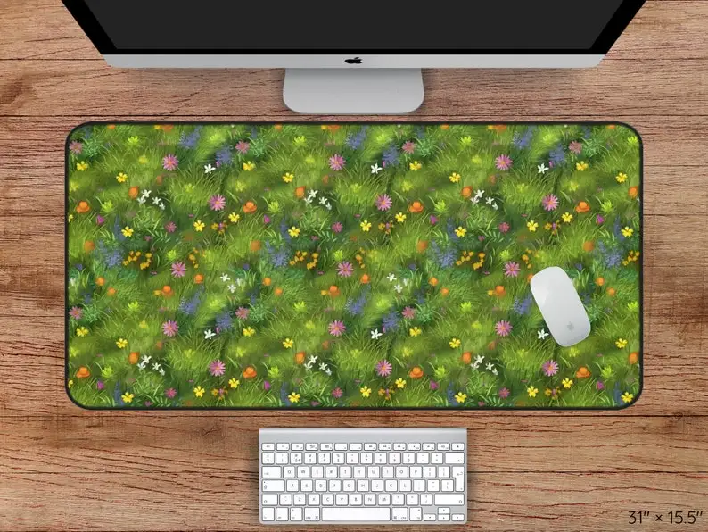 

Green Floral Gamer Desk Mat, Non-slip and Waterproof Mouse Pad, Cute Desktop Protective Mat, The Perfect Gift for Friends.