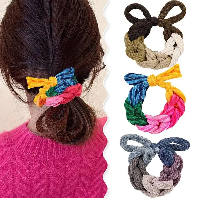 Simple Elastic Hair Ropes Hair Ties Thick Hair Scrunchie Macaron Bowknot Ponytail Holder Rubber Bands Headband Hair Accessories