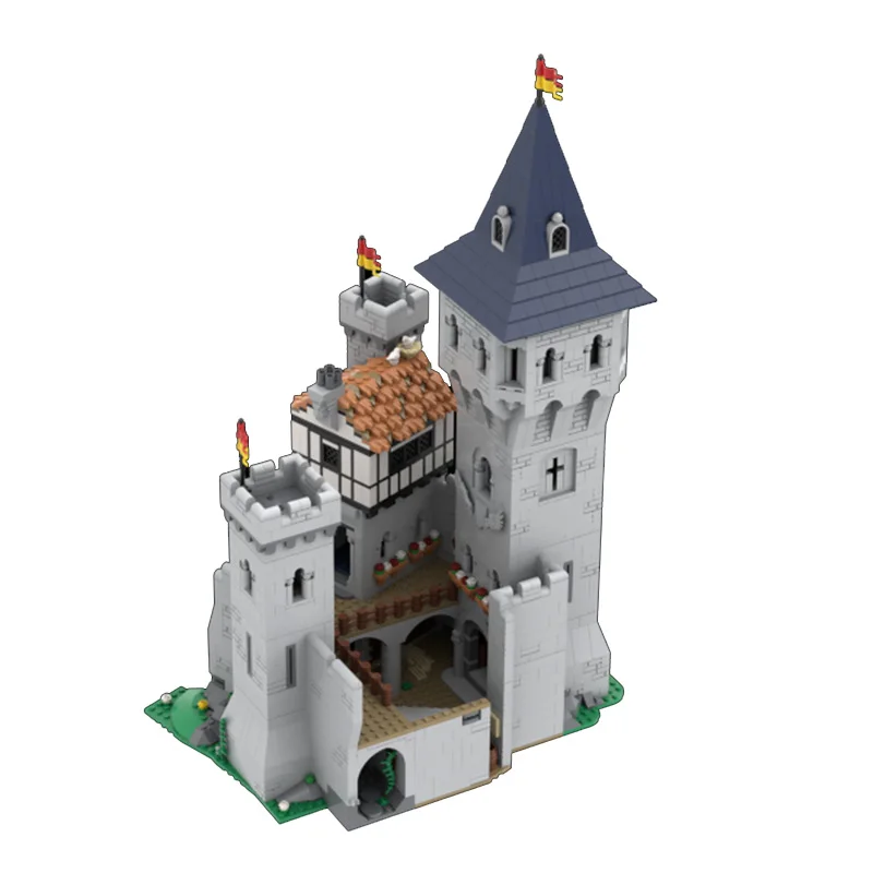 Custom MOC Medieval Castle Building Kit - Knights’ Courtyard & Tower with Low Wall - Educational Building Blocks Set for Kids, I