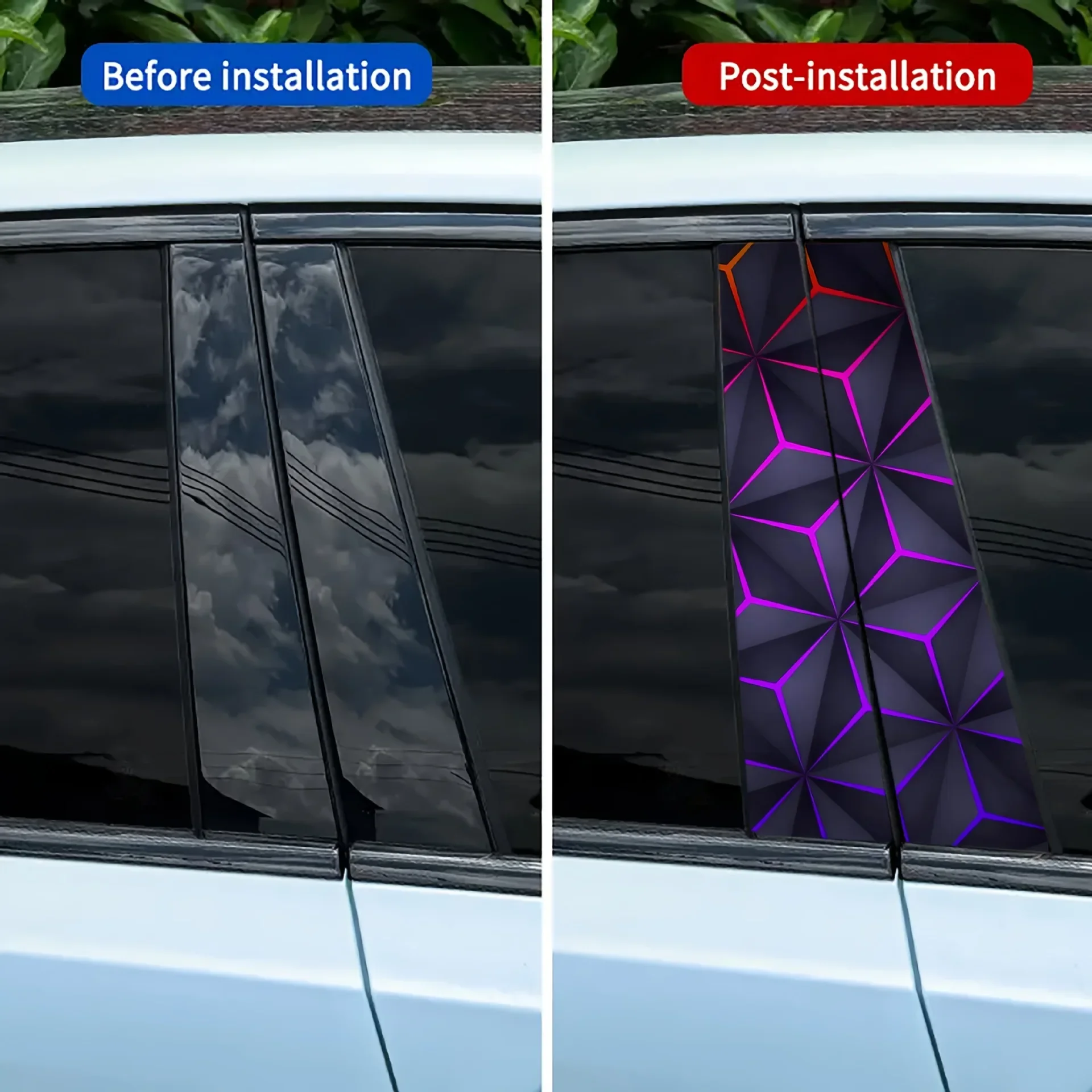 2 pieces, geometric square car middle column sticker, window trim, scratch-proof, creative decorative sticker protective film