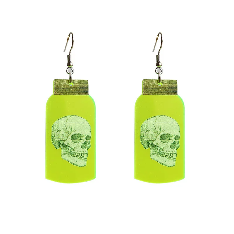 New Terror Halloween Ghost Earrings Skull Alien UFO Witch Terror Spider Bottle Skull Fluorescent Acrylic Ear Ring Gift Wholesale