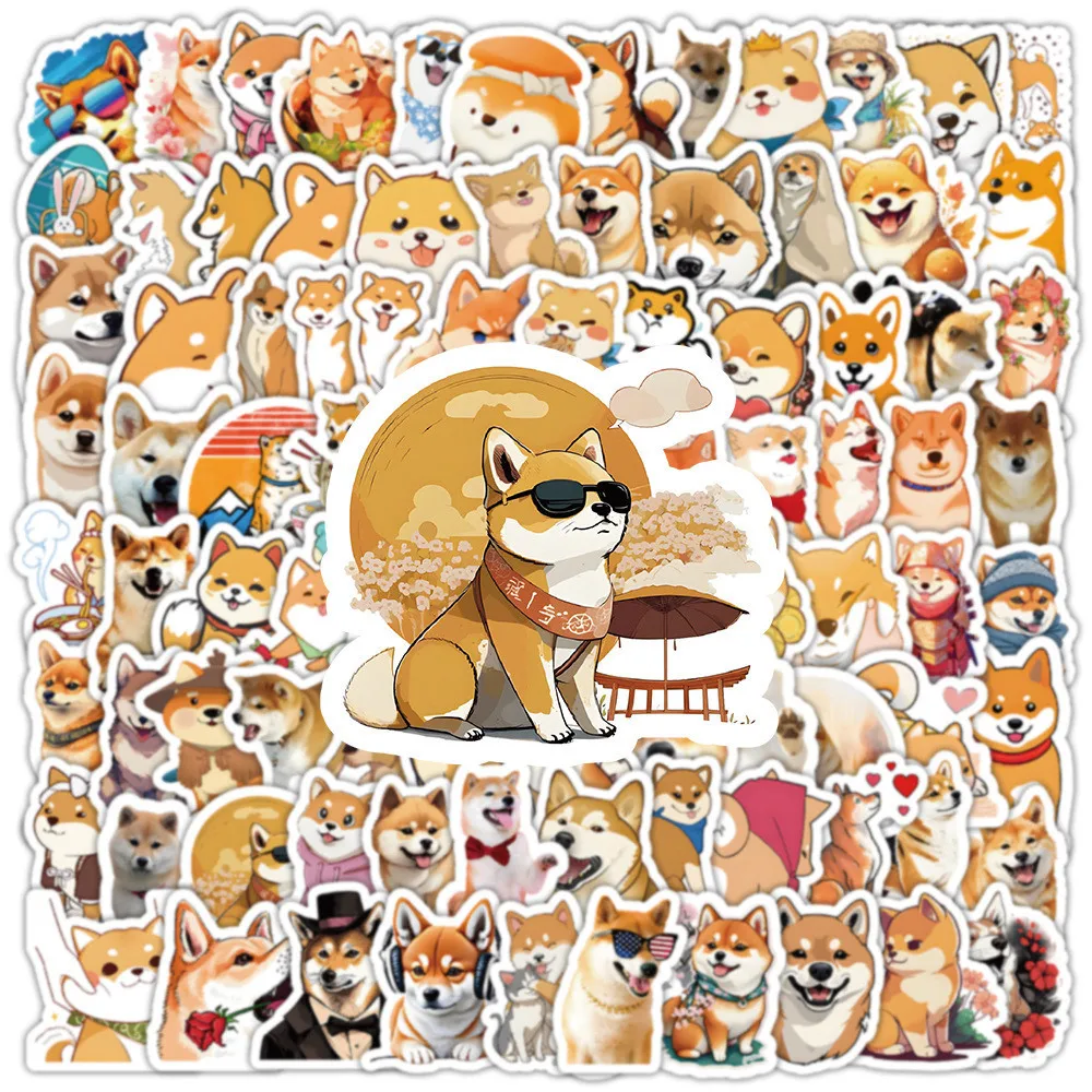 100PCS Cute Funny Shiba Inu Graffiti Stickers for Helmet Bicycle Hand Account Pencil Case Decals Golden Memory Stickers Store