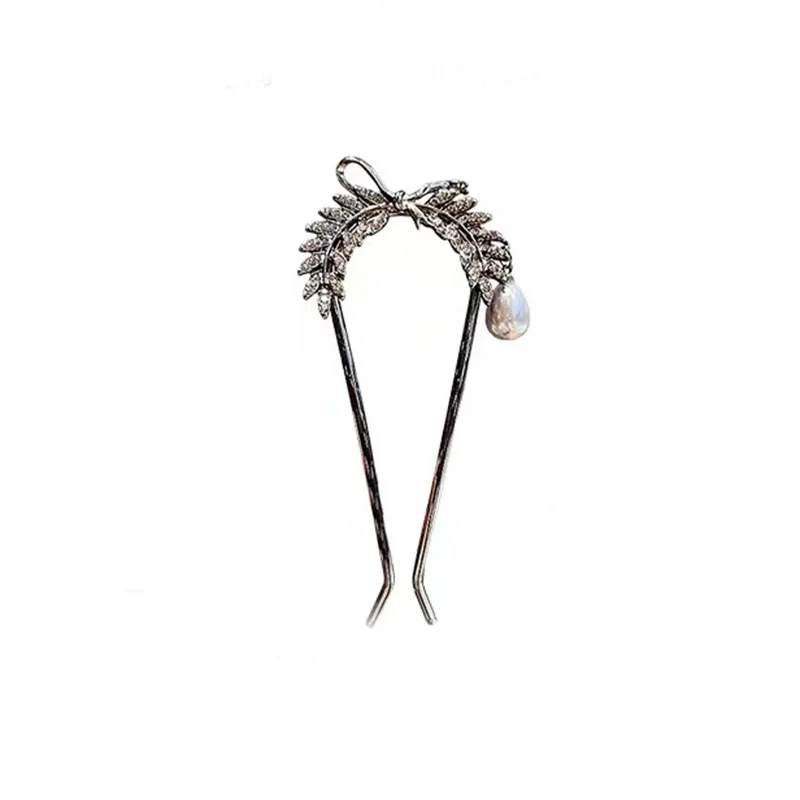 High-end Pearl Rhinestone Wheat Hairpin Women Ancient Style U-shaped Hair Clasp Back Head Hair Sticks Versatile Hair Accessories