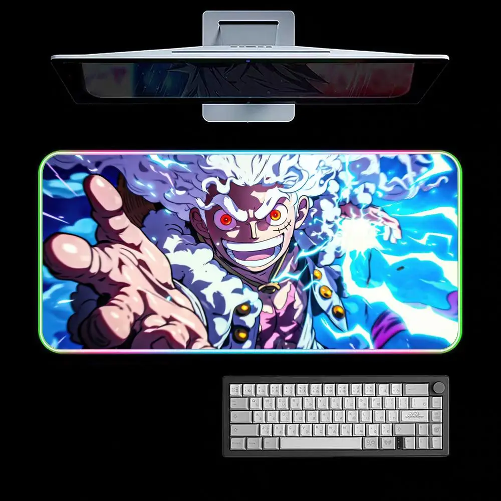 Cool Luffy One-piece Mouse Pad RGB Gaming Mouse Pad Desk Mat HD Gamer Large LED Light XXL MousePads