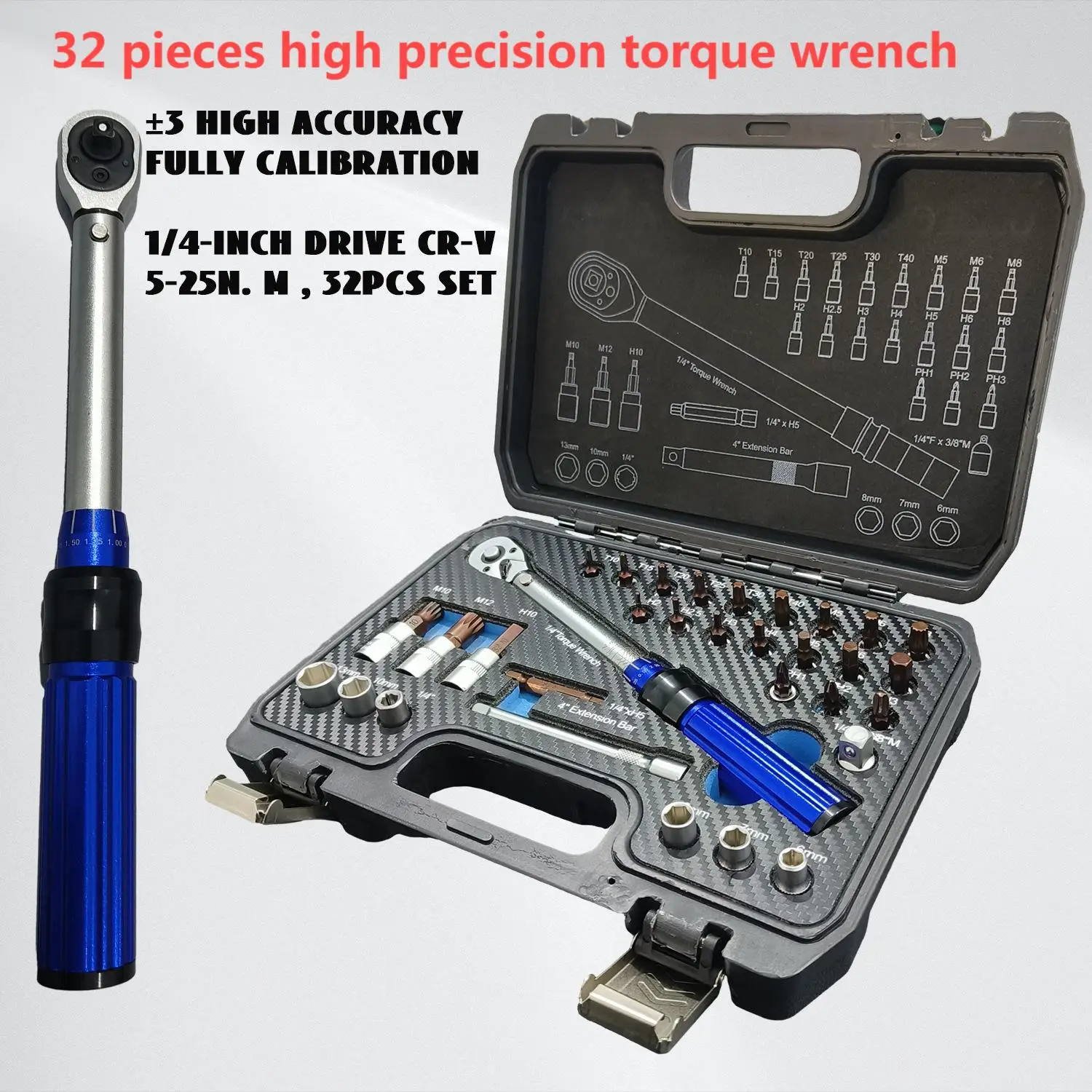 32 Pieces High Precision Torque Wrench Adjustable Torque Wrench Preset 1/4 Bicycle Torque Wrench  151