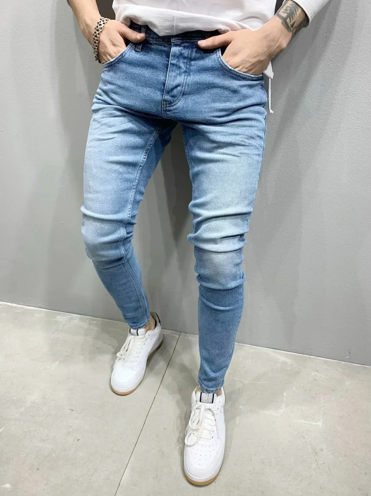 

Punk Skinny Men's Jeans Slim Denim Pants Pencil Denim Trousers Plus Size Pants Men Skinny Ripped Hole Patchwork Jeans Streetwear