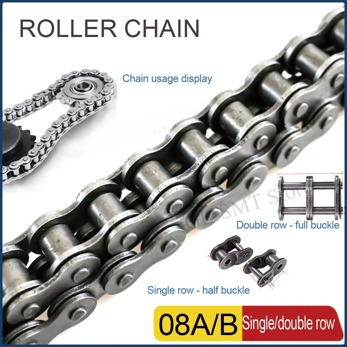 1.5Meter 08B 08A Double&Single Row Roller Chain Carbon Steel Drive Chain Joints Industrial Transmission Accessory Pitch 12.7mm