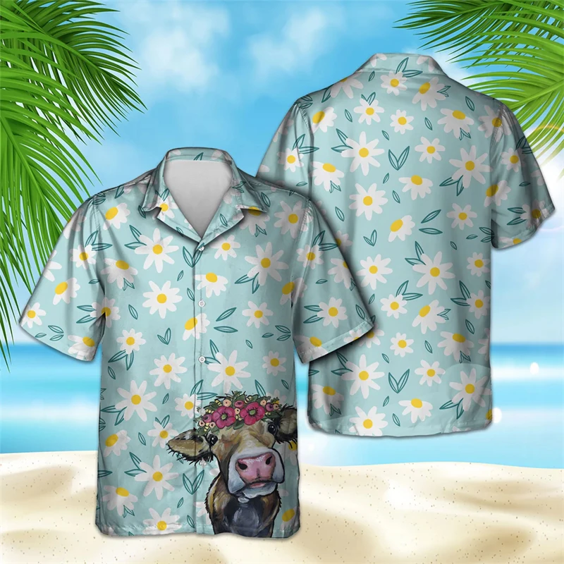 

2025 Summer Animal Cow Men Hawaiian Shirt 3d Plant Shirt For Men Flower Printed Plus Size Hawaiian Shirts Beach Flower Shirt 6xl