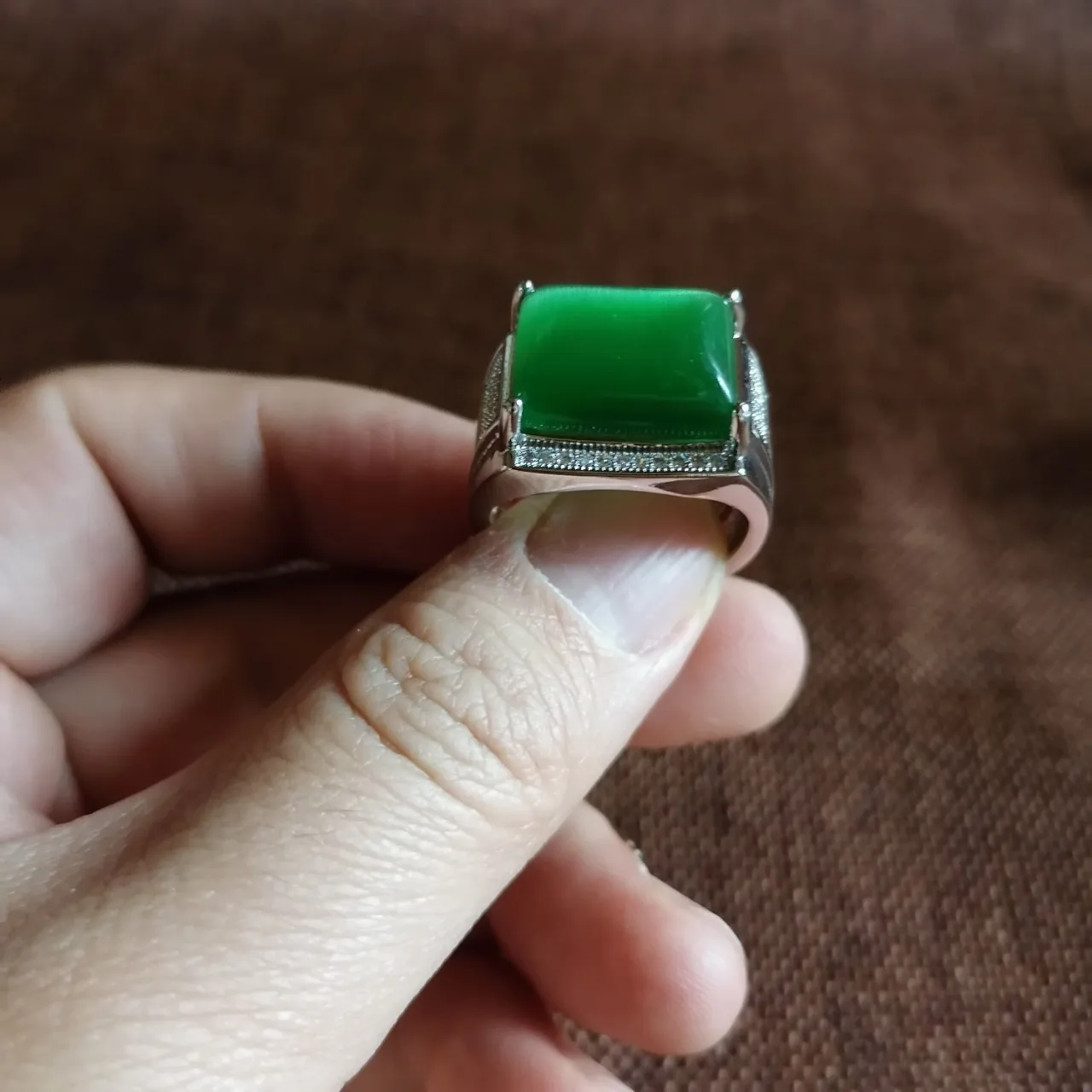 

Natural 100% real 925 sterling silver inlaid real green a cat 's-eye jade rings resizable jade rings for women engagement gift