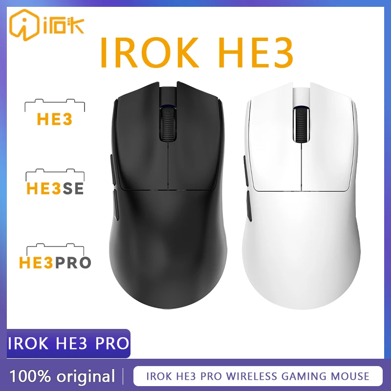 

Irok He3 PRO Wireless Gaming Mouse wired Three mode paw3395 Lightweight Bluetooth PC Accessories Replaceable Battery Gift laptop