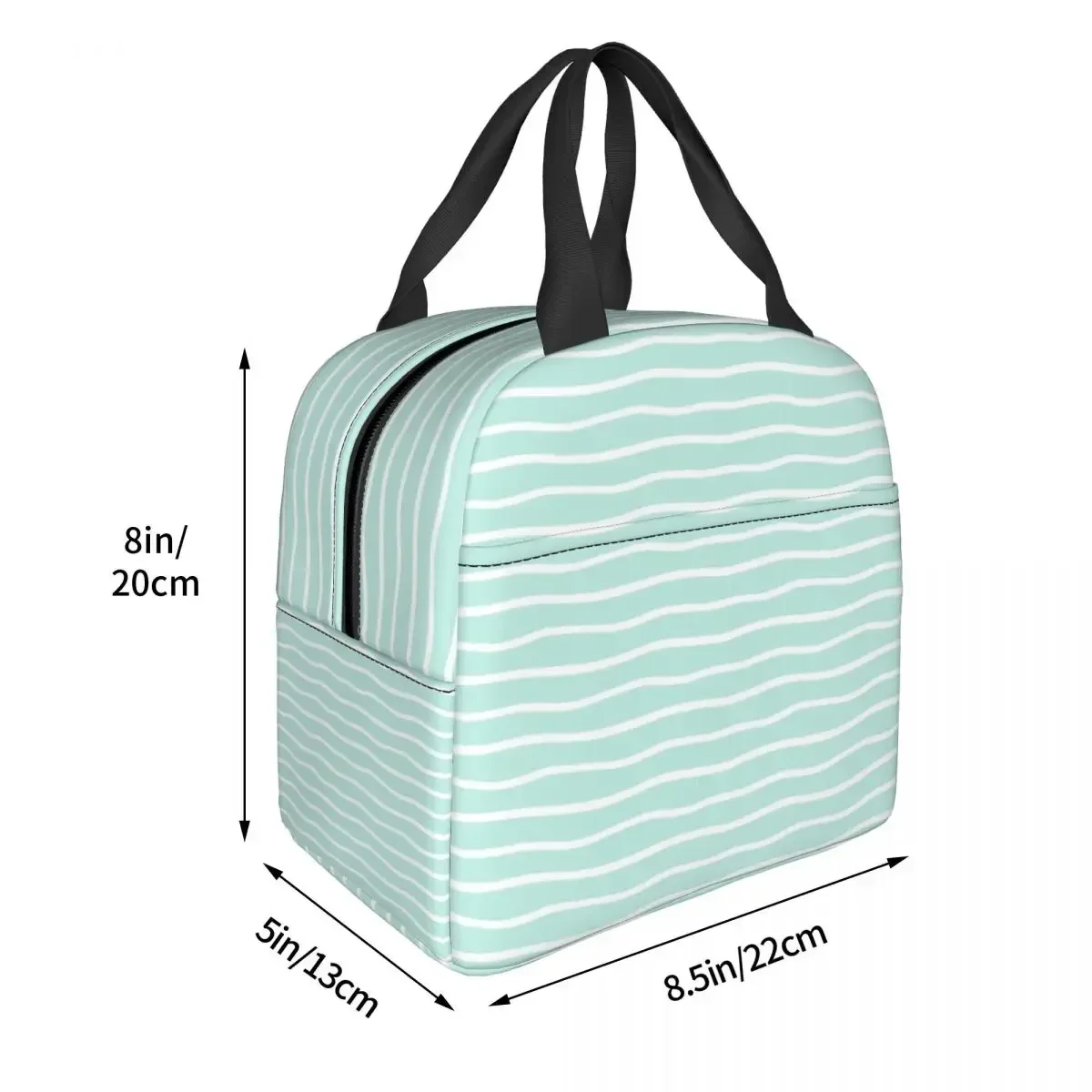 Green Wavy Stripes Lunch Bag Portable Insulated Oxford Cooler Thermal Cold Food School Lunch Box for Women Kids