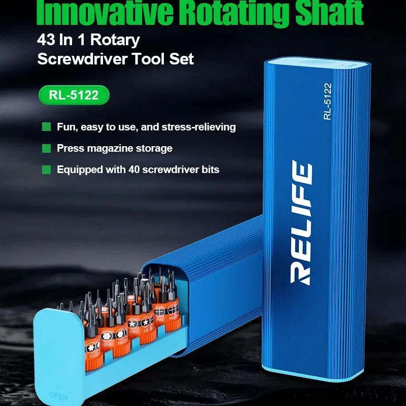 RELIFE RL-5122 43 in1 مفك مجموعة Y0.6/0.8/+1.5/+2.5/T1 للهاتف المحمول الذيل التوصيل تفكيك مفك مجموعة صناديق التخزين