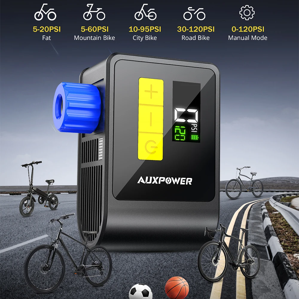 120PSI Mini Electric Air Pump Portable Digital Inflator 1000mAh for Motorcycle MTB Road Bike Tires Compressor