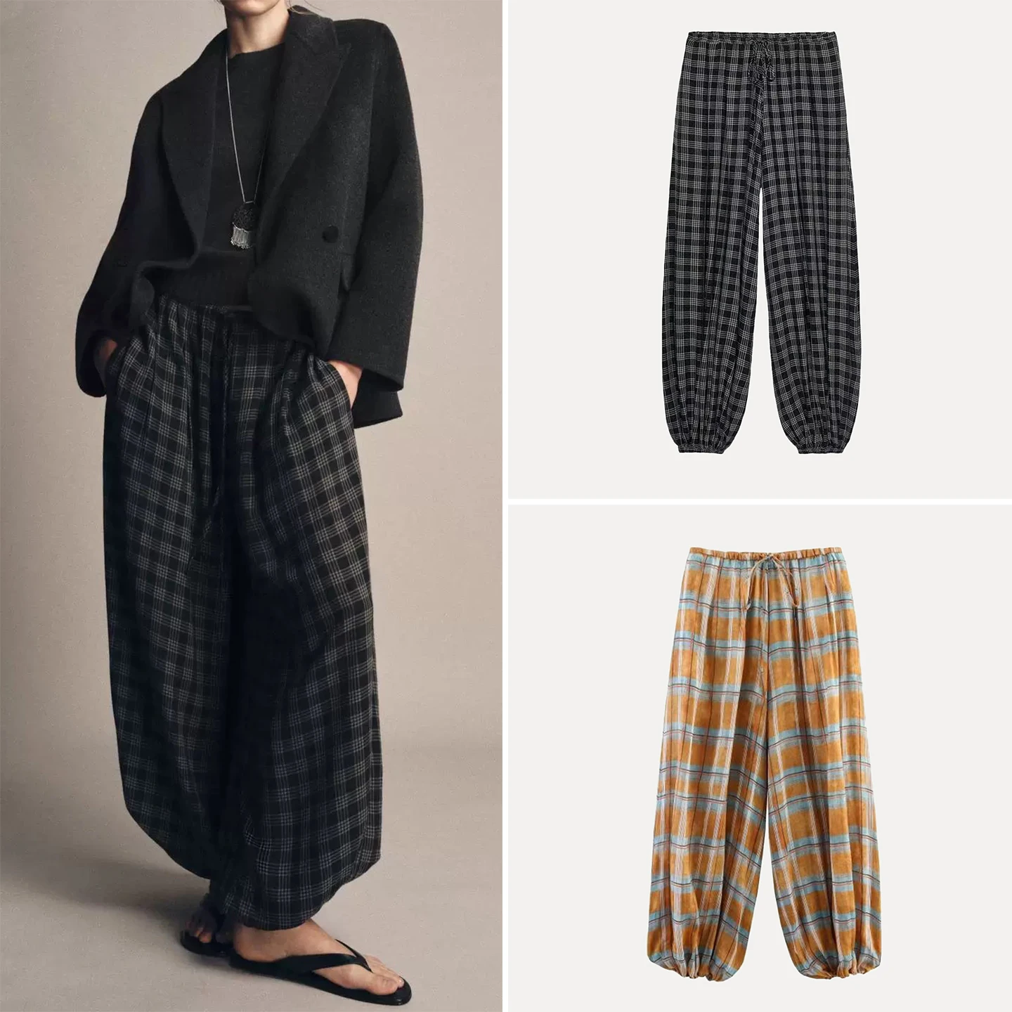 Plones Acampanados a Cuadros de Moda para Mujer Z, Estilo Casual, Ajuste Hoado, Temporada de Otoño, Cintura Alta, ...