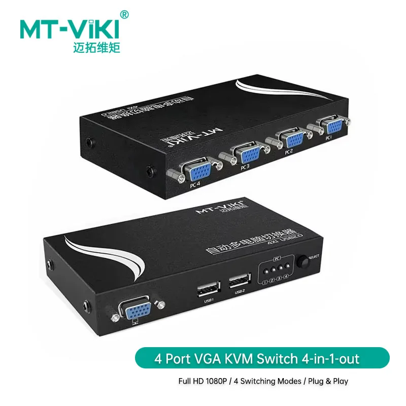 

MT-VIKI 4 Ports Auto KVM VGA Switch Multi-computer sharing USB Mouse Keyboard Monitor 4 in 1 out with original Cable MT-471UK-L