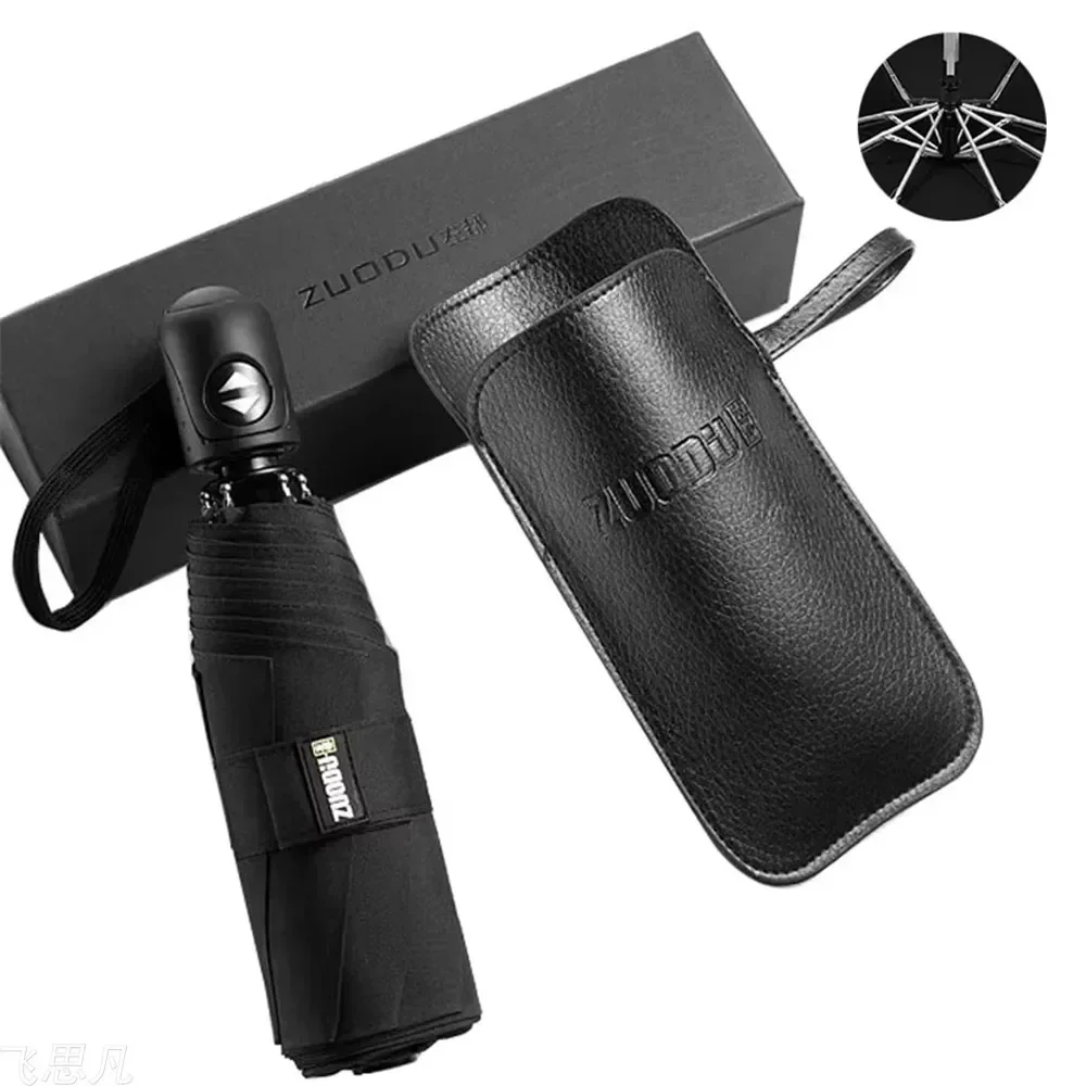 

Luxury Mini Ultra-light Sunny Umbrella Five-fold Automatic with Leather Bag Man Woman Gift Small Portable for Car