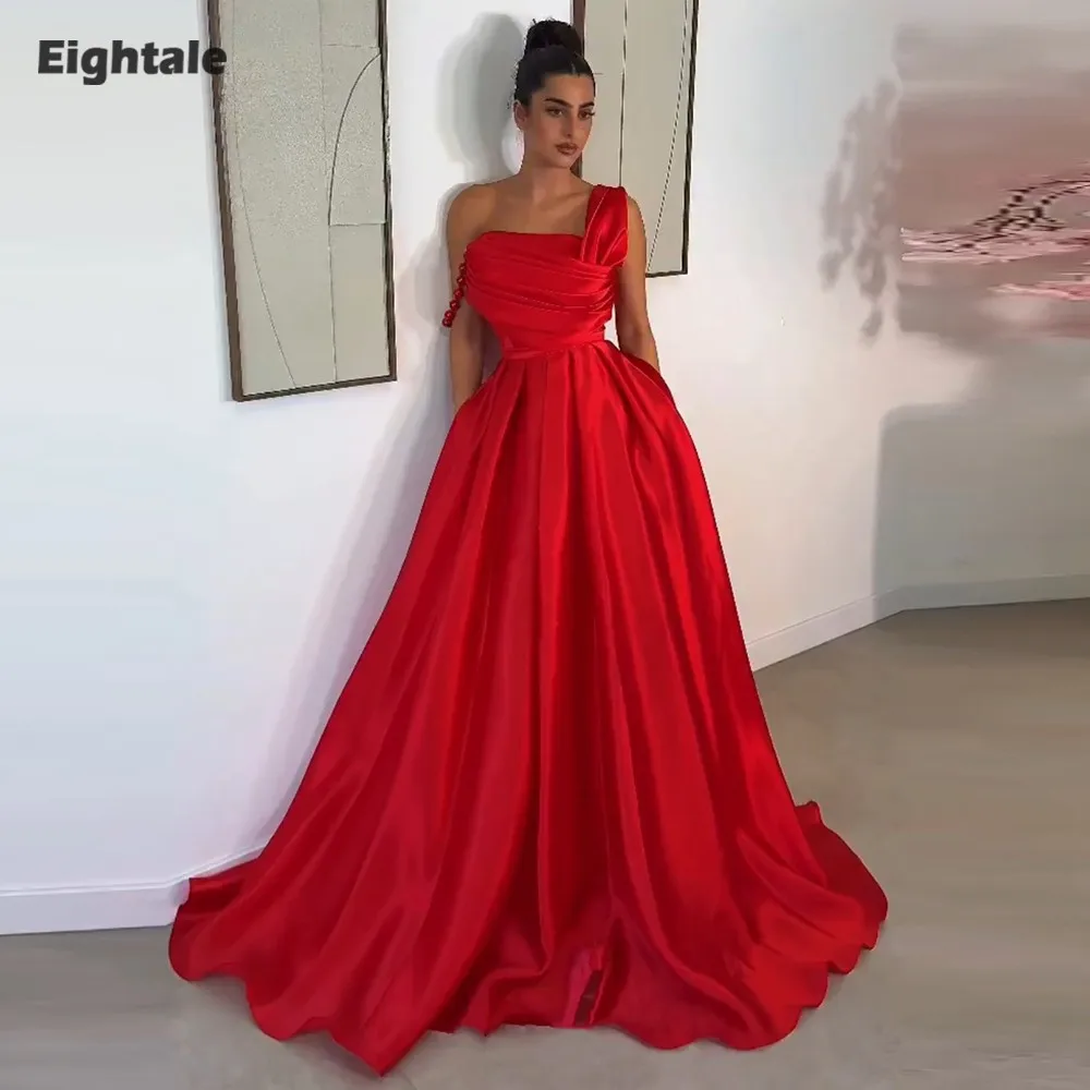 

Eightale красное вечернее платье с жемчугом и бисером на заказ, атласное платье трапециевидной формы в арабском стиле для выпускного вечера, свадебное платье Vestidos De Gala