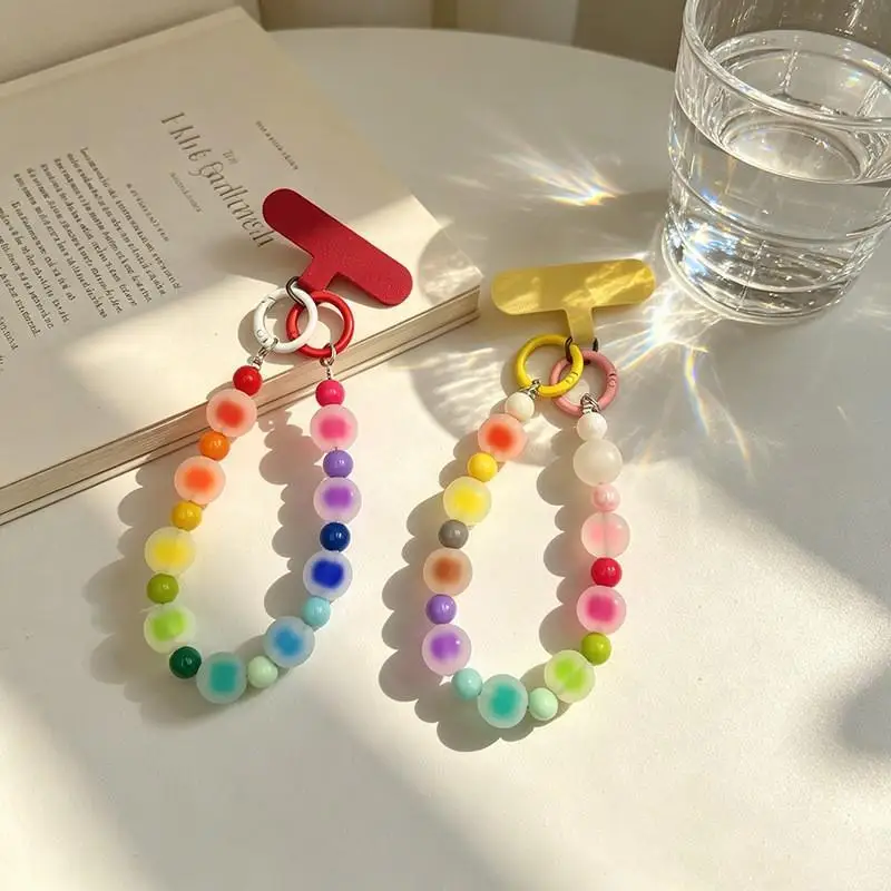 Regenbogenfarbene, mattierte Jelly-Perlen-Handyschnur, kreatives Geschenk, doppelter Verschluss, Anti-Verlust-Handgelenkschlaufe für Geburtstagsgeschenke an Freunde – Detail 4