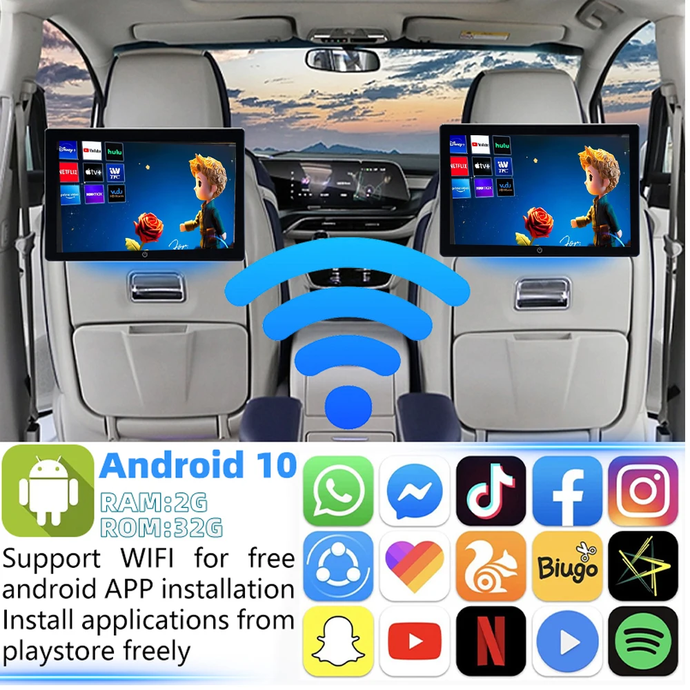 10.1 inch Car Headrest Monitor Tablet PC Android 11 Car Monitor D106 WIFI/Bluetooth/USB/HDMI/Airplay MP5 APP 2GB+32GB ROM