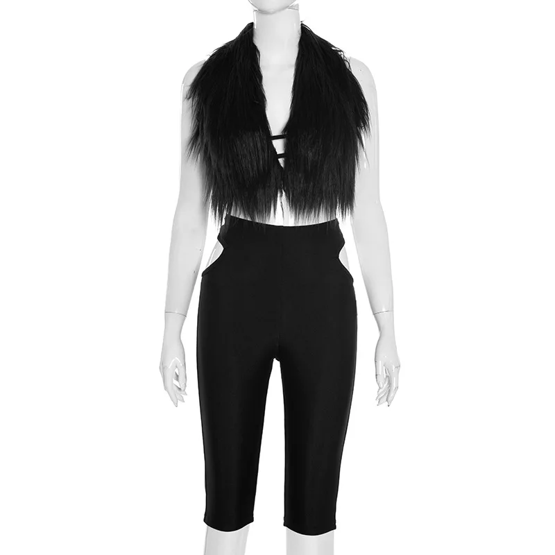 Sexy Fur Vest Tops 2 Piece Pant Set Outfits Y2K Streetwear Clothes Winter Fall Women Fashion Elegant Club Party Two Piece Sets