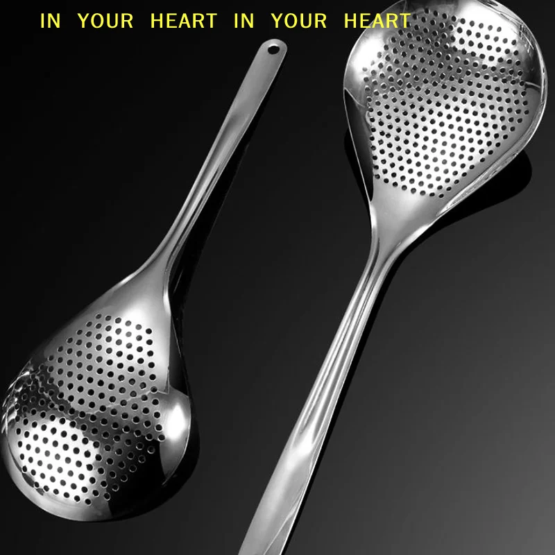 【X】Stainless Steel Strainer Spoon Skimmer Slotted Spoon Pepper Strainer Kitchen Colander Spaghetti Drain Spoon Food Filtration