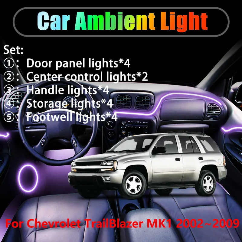 

Для Chevrolet TrailBlazer MK1 2002 ~ 2009 2/18 в 1, автомобильное окружающее освещение, светодиодные внутренние светодиодные фонари багажника, USB RGB Ensemble Streamer