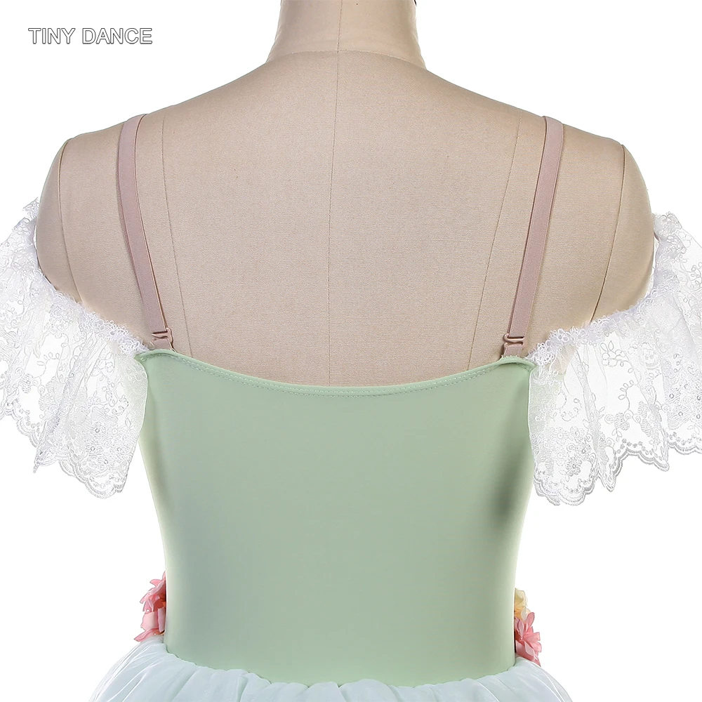 Robe longue de danse de Ballet pour filles adultes, épaules dénudées, Costumes de ballerine vert clair, Tutus romantiques, vêtements de spectacle, 25184