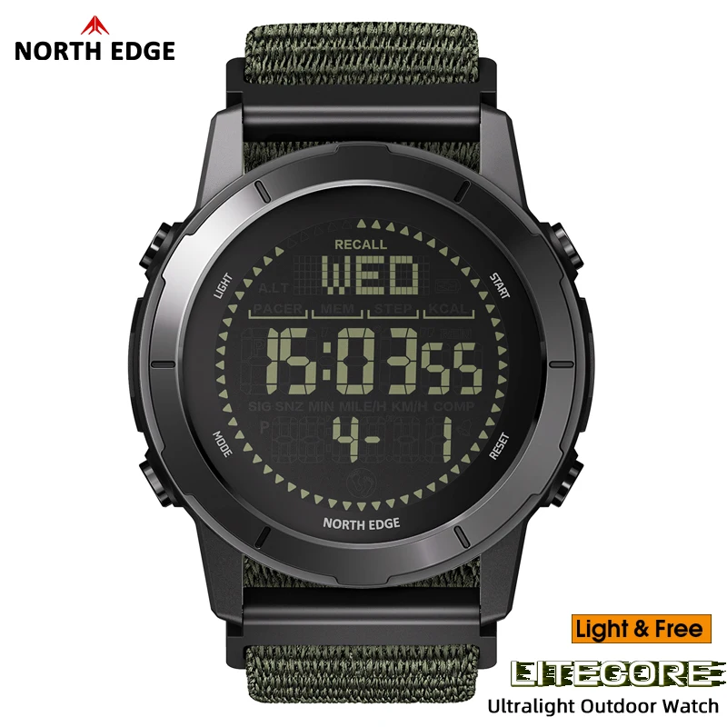 NORTH EDGE 2026 LITECORE Men's Digital Watch Sports Super Light Outdoor Compass Pedometer Waterproof 50M Electronics Wristwatch