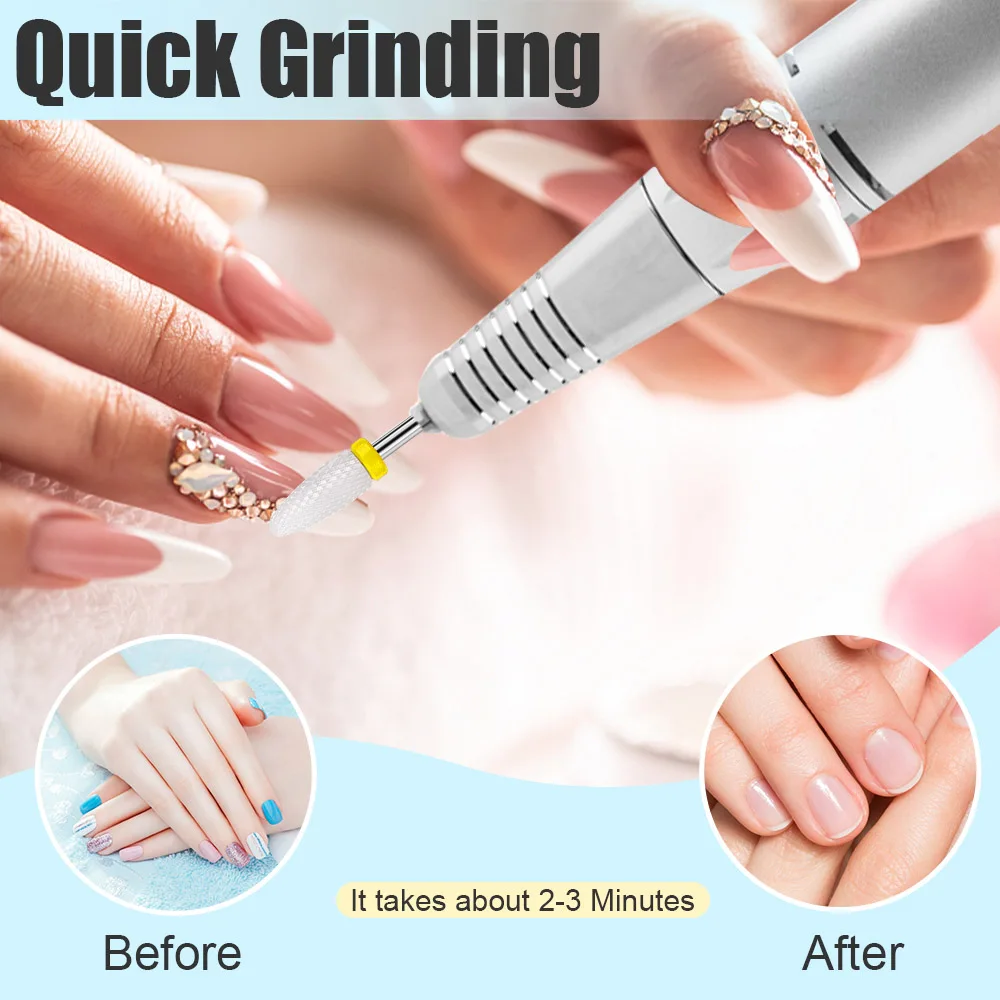 Carbon Brush Electric Nail Drill Machine Rechargeable Professional Portable Manicure Electric Machine with Base and Sanding Head