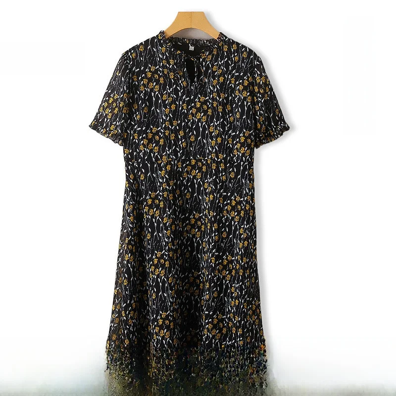 

Silk round Neck Embellished Dress Women's Mid-Length Midi Dress Floral Print Wooden Bordered Summer New Arrival