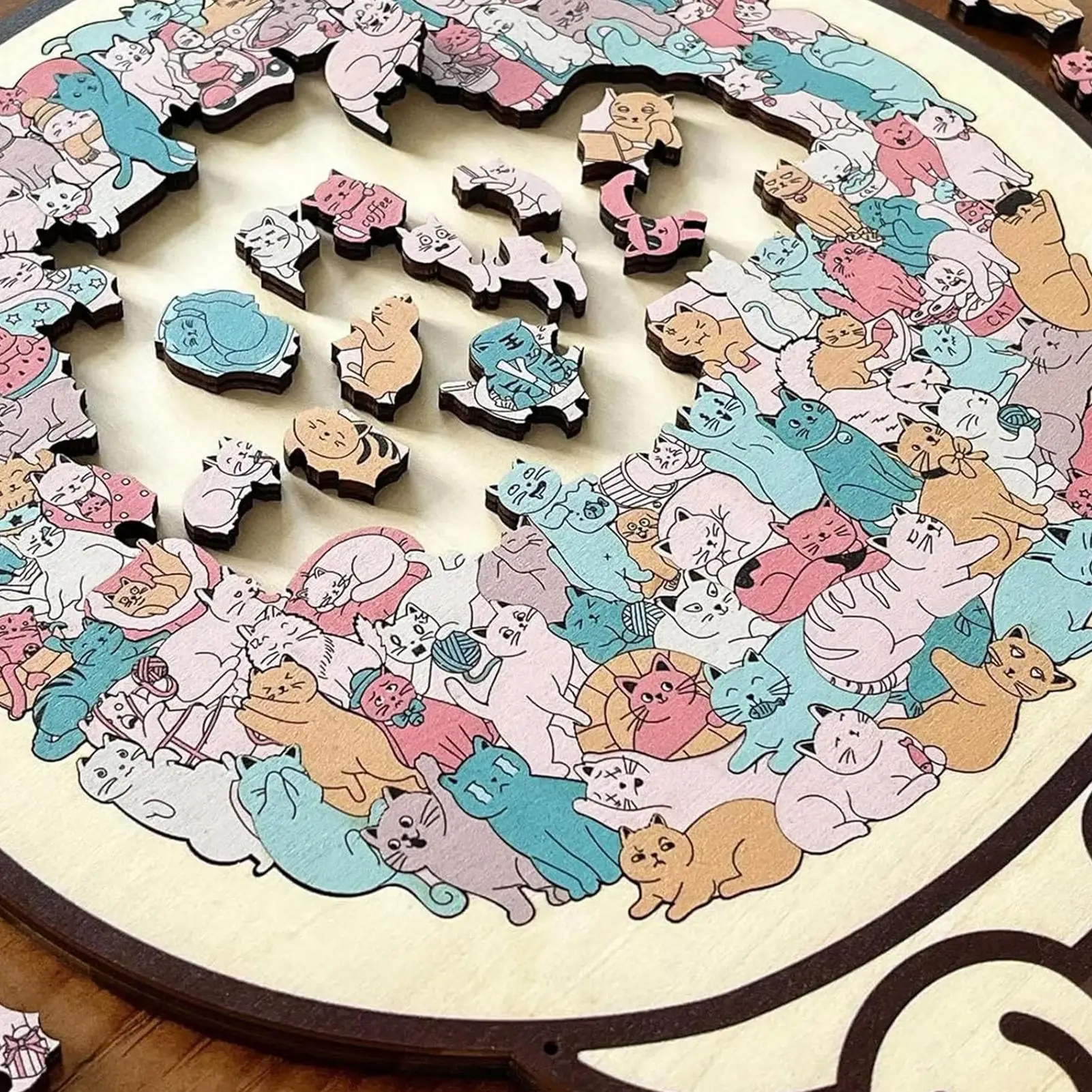135-Piece MorandiColored Cat Shaped Wooden Cat-theme Jigsaw Puzzle Wood Challenging Jigsaw Puzzles Christmas Gifts For Cat Lover