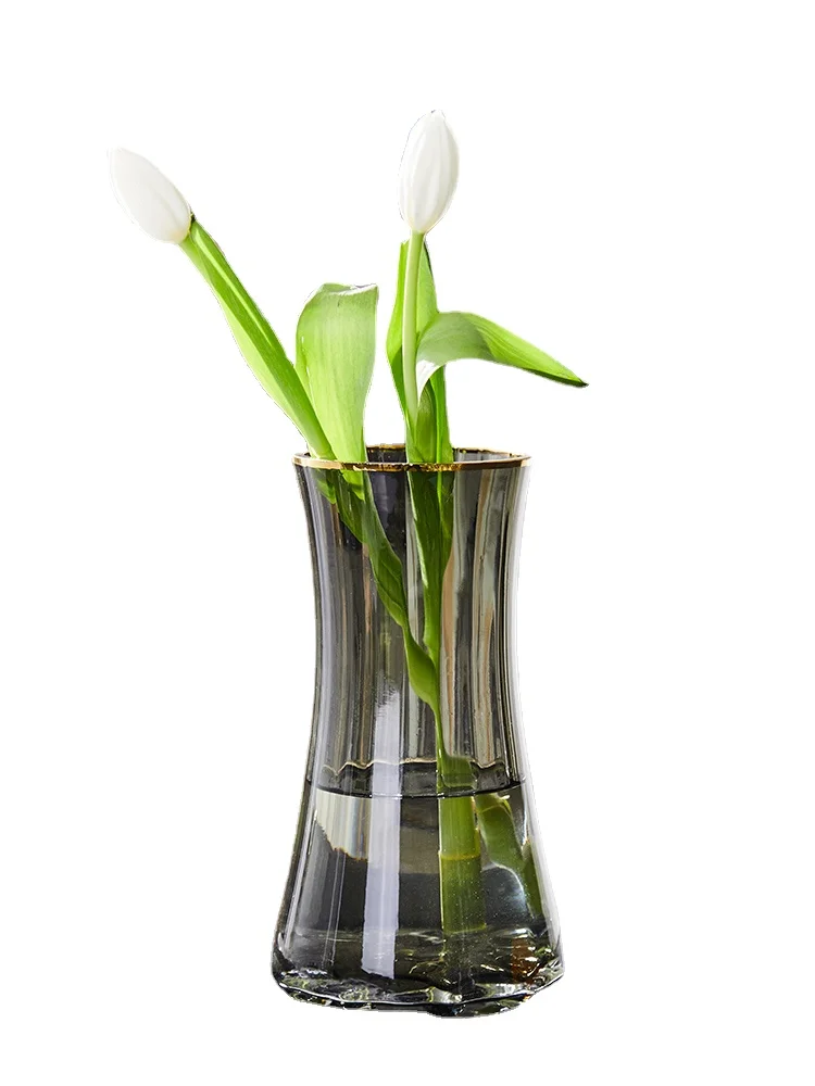 Light Luxury Creative Simple Primary Color Glass Vase Transparent Aquatic Flowers Lily Living Room Flower Arrangement Decoration