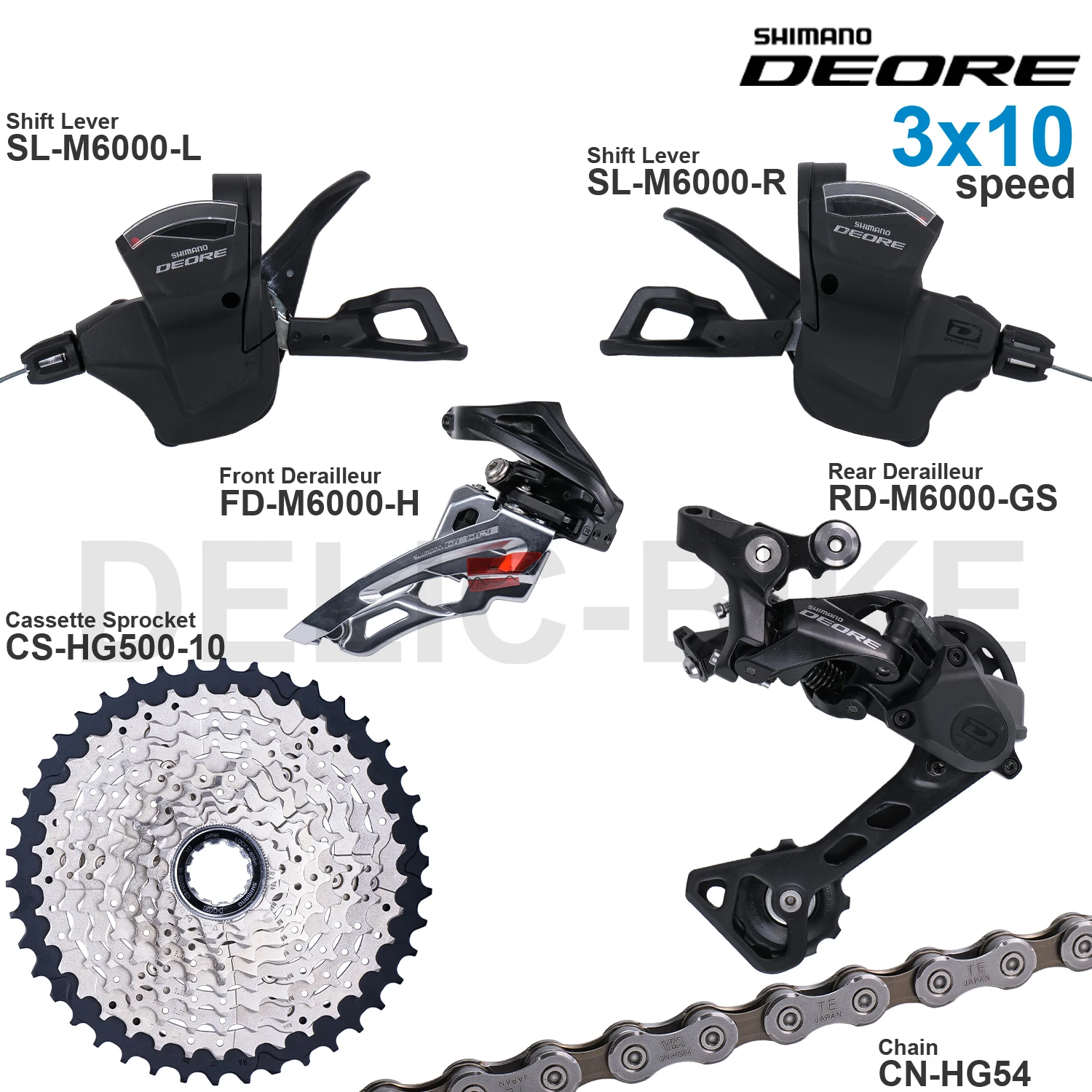 

Комплект оборудования SHIMANO DEORE M6000 3x10v с переключателями SL-M6000, FD-M6000, RD-M6000, CS-HG500-10, CN-HG54, 3x10 скоростей, оригинал