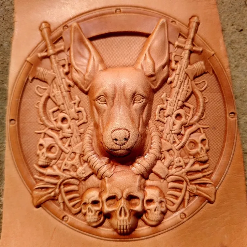 American Doberman Skull Design Leather Carving Mold Aluminum Alloy Embossing Mold 3D Vegetable-tanned Leather Pressing Stamper
