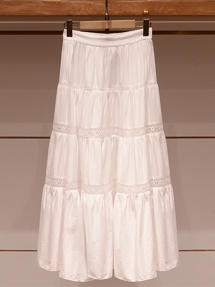 

Белая юбка миди А-силуэта с завышенной талией, женская одежда, лето 2025, стройнящая, расклешенная юбка-торт, повседневная одежда для офиса и отдыха