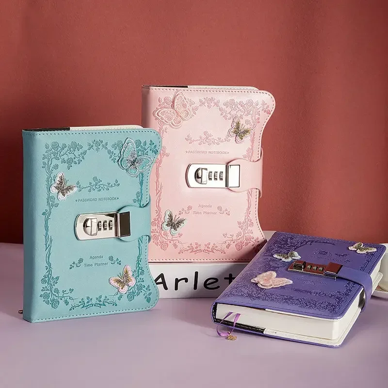 A5 Retro Password Notebook with Lock Journals Thicken Hand Ledger Handbook Student Notepad Diary Binder Stationery Gift