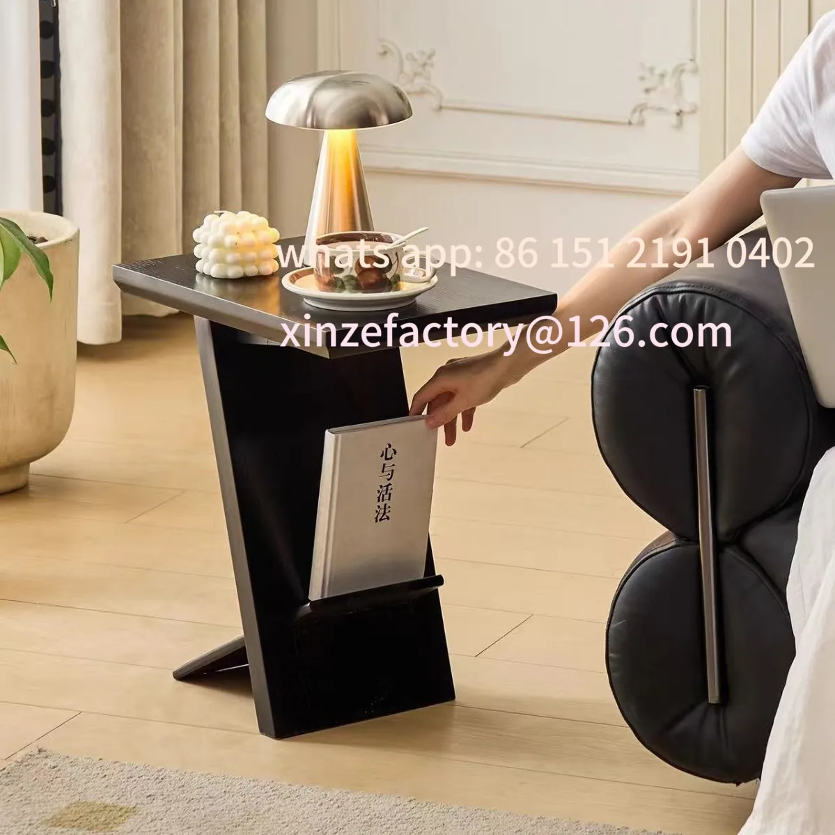 Настраиваемый минималистичный Z-образный диван для гостиной из цельного дерева, угловой ретро-стойка для журналов