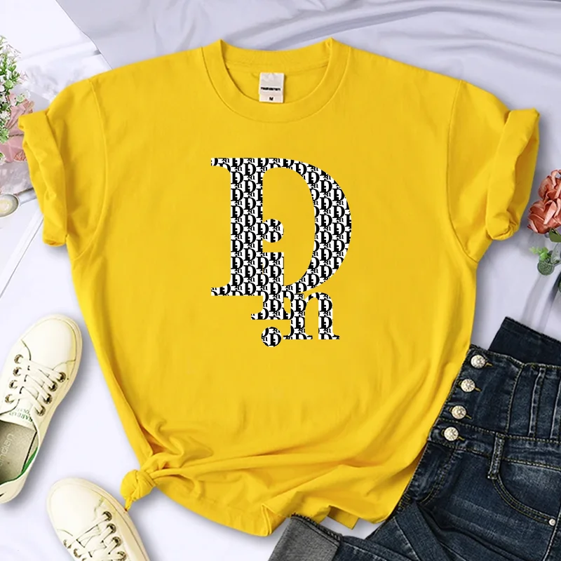 For Women\'s Luxury Brand Letter High-Quality Summer Printing T-shirt 100% Cotton Casual Oversized Y2k Personality Sleeve O-neck